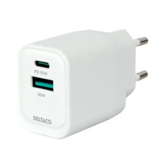 USB GaN wall charger 1x USB-A 30 W, 1x USB-C PD 35 W, PPS