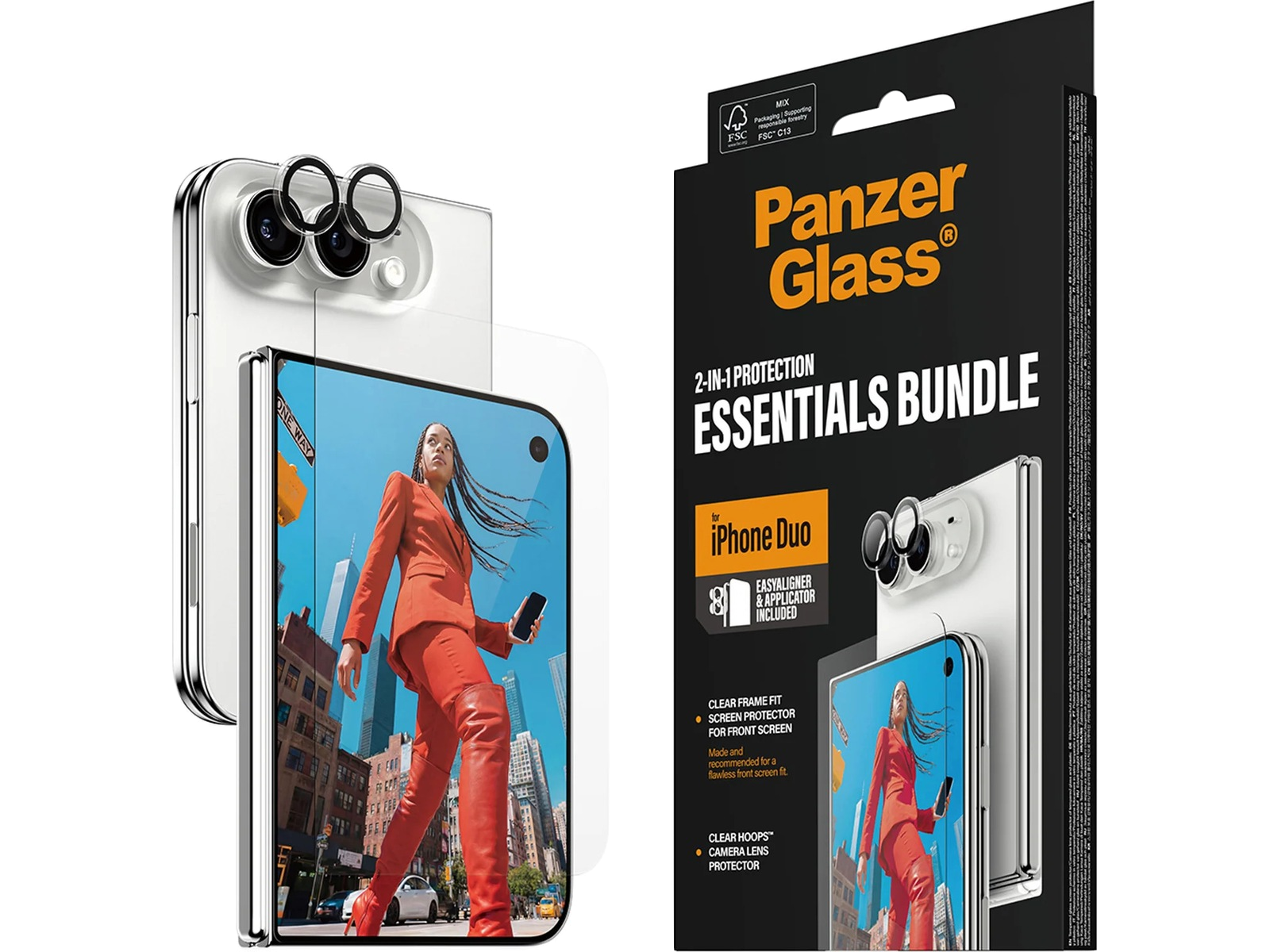 PanzerGlass iPhone Duo 2-in1 Essentials Bundle Skärmskydd för framsidan och kameralinsskydd för Hoops